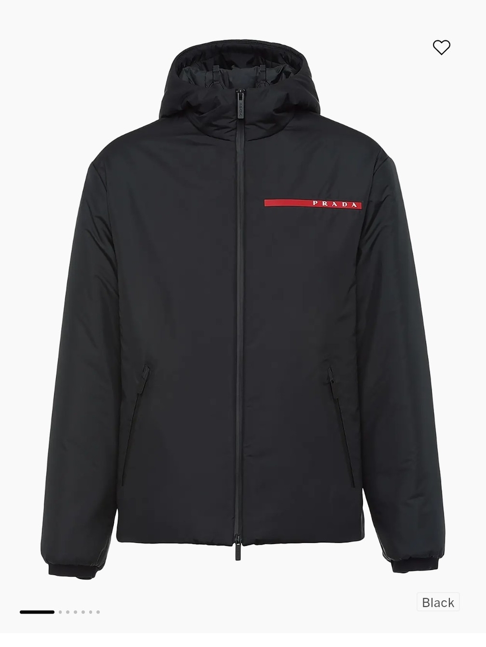 Prada Black Hooded Puffer with Red Logo